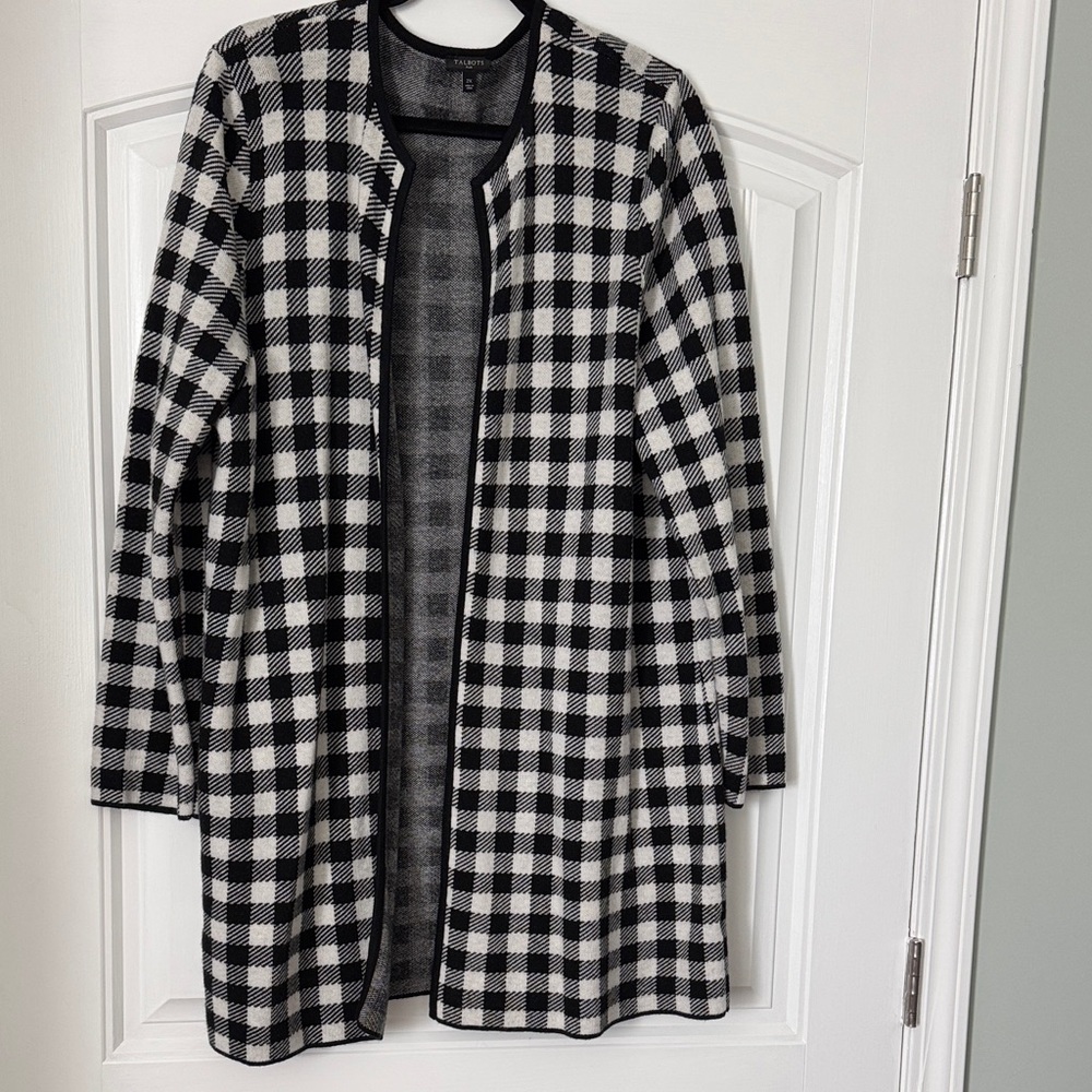 Talbots Black and White Plaid Cardigan